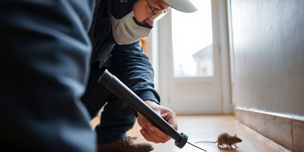 Pest control Technician inspecting for rodents in Etobicoke